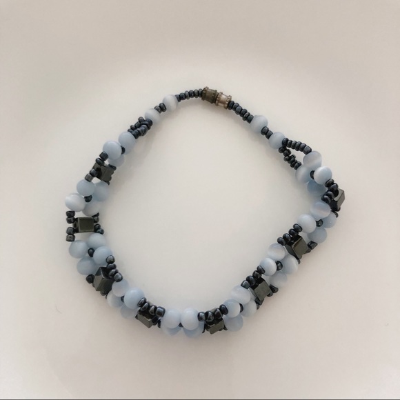 Boho Blue Seed Beaded Flower Bracelet - Picture 2 of 11